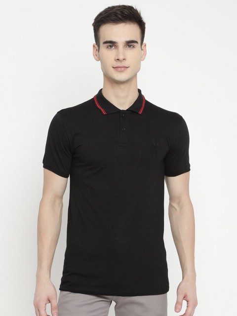 

V2 Value & Variety Men Black Cotton Polo Collar Regular Fit T-shirt