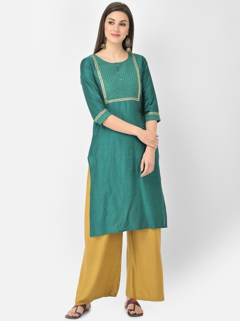 

Span Women Green Thread Work Kurta