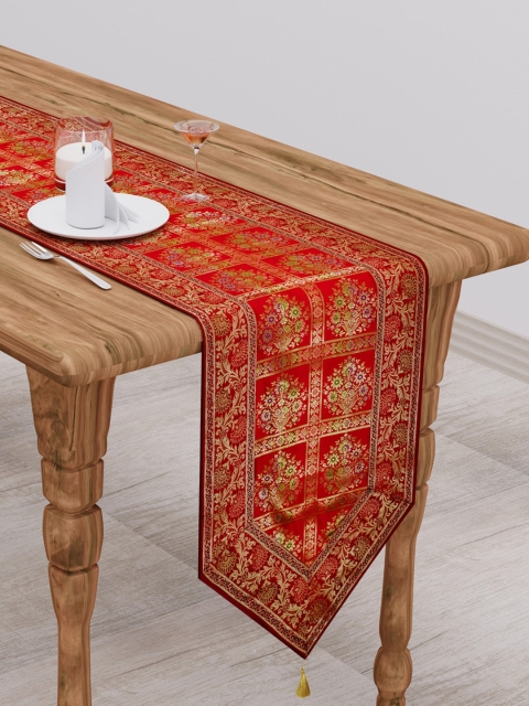 

Gulaab Jaipur Red & Gold-Toned Ethnic Motifs Printed Banarasi Zari Table Runner