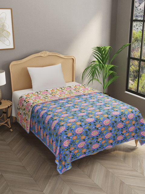 

Gulaab Jaipur Blue & Pink Floral Printed Cotton AC Room 450 GSM Single Bed Dohar