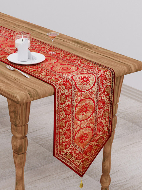 

Gulaab Jaipur Red & Gold Banarasi Zari Woven Table Runner