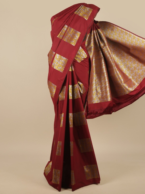 

Pothys Maroon & Gold-Toned Zari Art Silk Saree