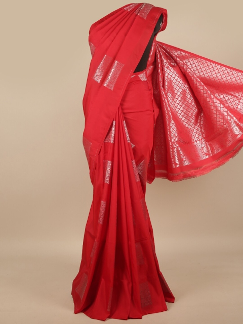 

Pothys Red & Silver-Toned Ethnic Motifs Zari Art Silk Saree