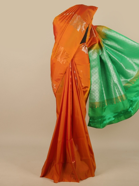 

Pothys Orange & Green Ethnic Motifs Zari Art Silk Saree