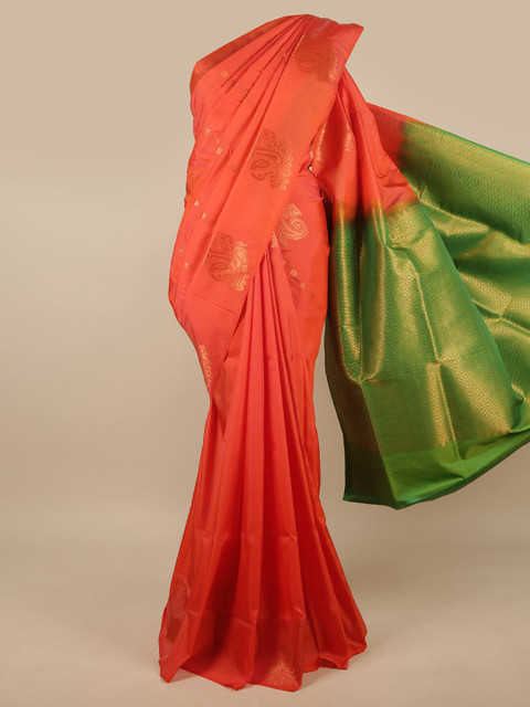 

Pothys Orange & Green Ethnic Motifs Art Silk Saree