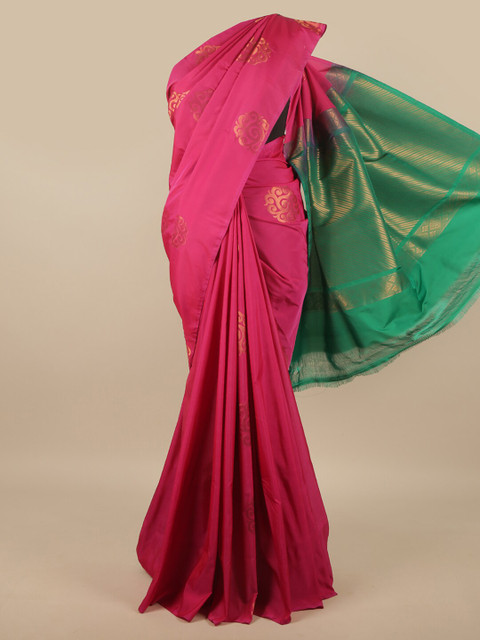 

Pothys Magenta & Green Ethnic Motifs Zari Art Silk Saree