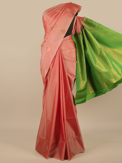 

Pothys Pink & Green Floral Zari Art Silk Saree