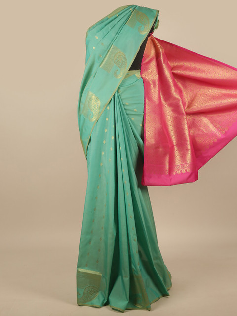

Pothys Green & Pink Ethnic Motifs Art Silk Saree