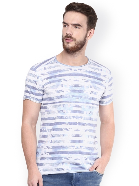 

Mufti Men Blue & White Striped Round Neck Slim T-shirt