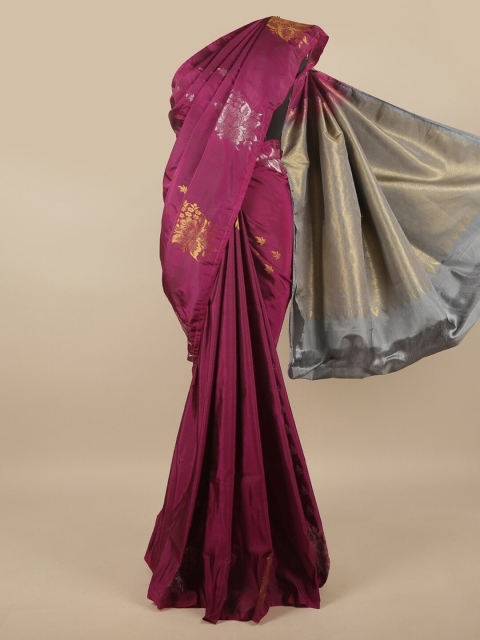 

Pothys Purple & Silver-Toned Ethnic Motifs Zari Art Silk Saree