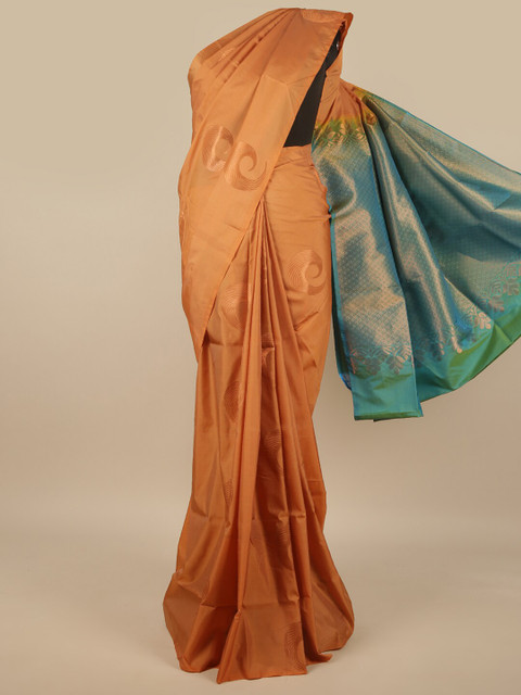 

Pothys Peach-Coloured & Blue Ethnic Motifs Zari Art Silk Saree