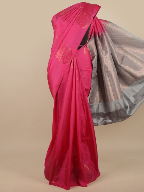 

Pothys Pink & Grey Floral Zari Art Silk Saree