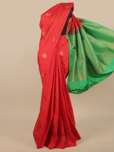 

Pothys Red & Gold-Toned Floral Zari Art Silk Saree
