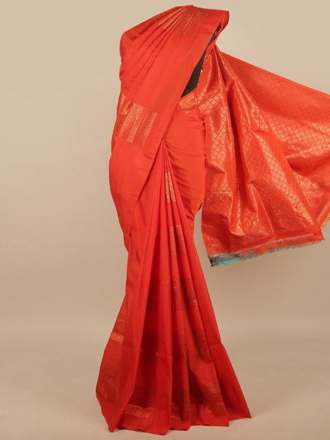 

Pothys Orange & Gold-Toned Ethnic Motifs Art Silk Saree