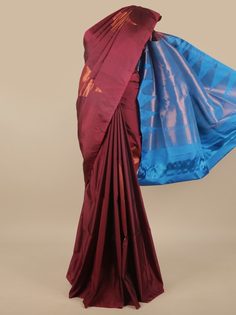 

Pothys Burgundy & Blue Woven Design Zari Art Silk Saree