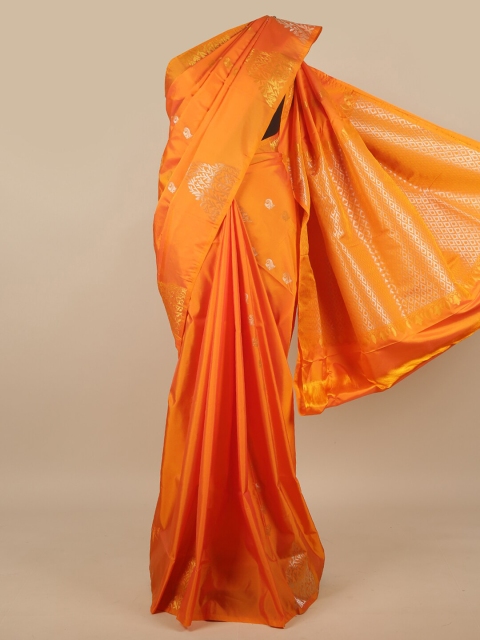 

Pothys Orange & Gold-Toned Floral Zari Art Silk Saree