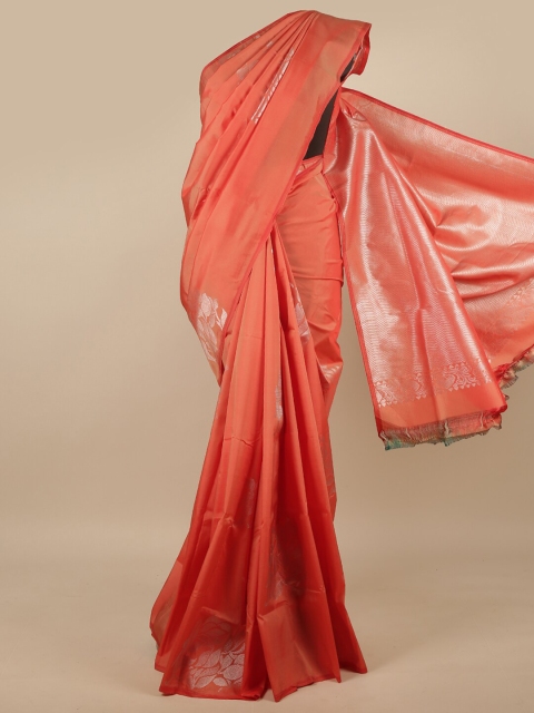 

Pothys Pink & Silver-Toned Floral Art Silk Saree