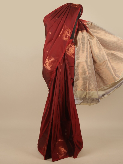 

Pothys Maroon & Khaki Woven Design Zari Art Silk Saree