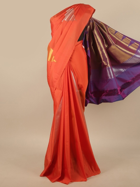 

Pothys Orange & Purple Ethnic Motifs Zari Art Silk Saree