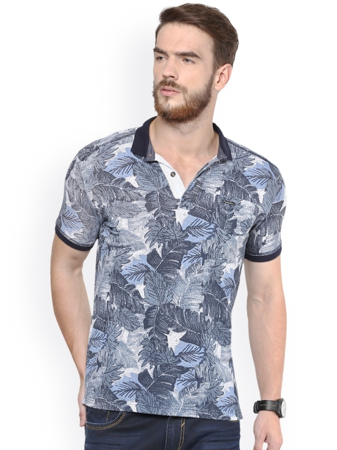 

Mufti Men Navy Blue Printed Polo T-shirt