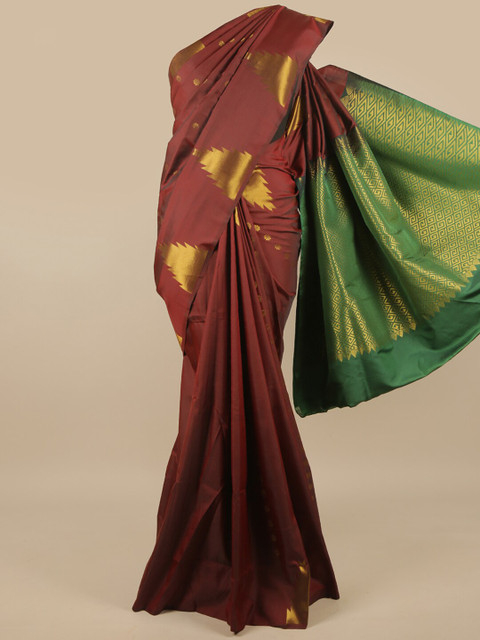 

Pothys Maroon & Gold-Toned Woven Design Zari Art Silk Saree