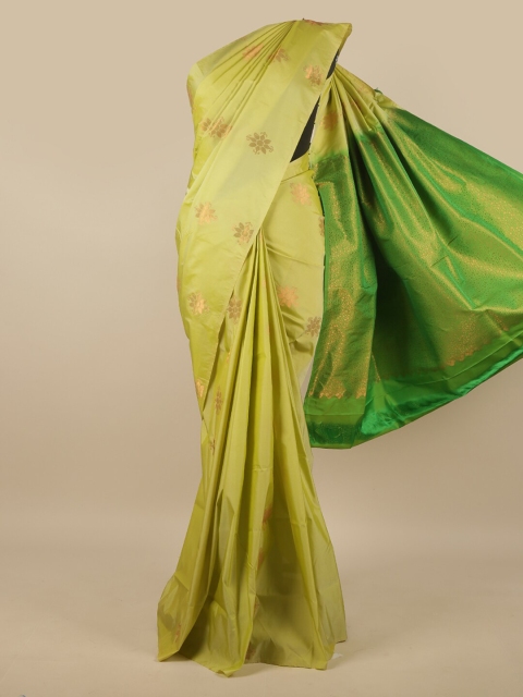 

Pothys Lime Green & Copper-Toned Floral Zari Art Silk Saree