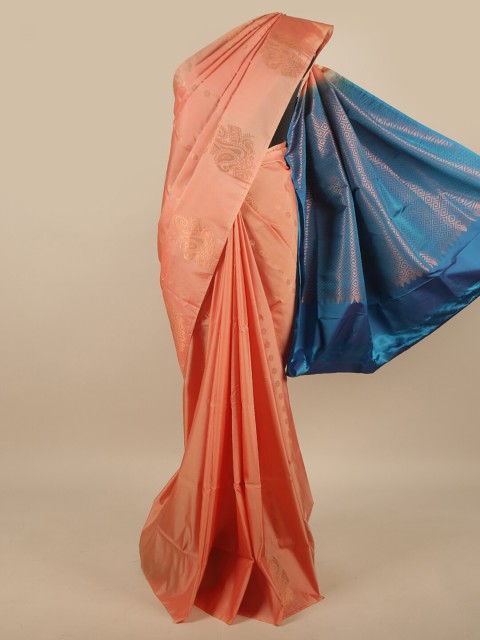 

Pothys Peach-Coloured & Blue Woven Design Zari Art Silk Saree