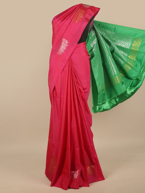 

Pothys Pink & Green Ethnic Motifs Zari Art Silk Saree