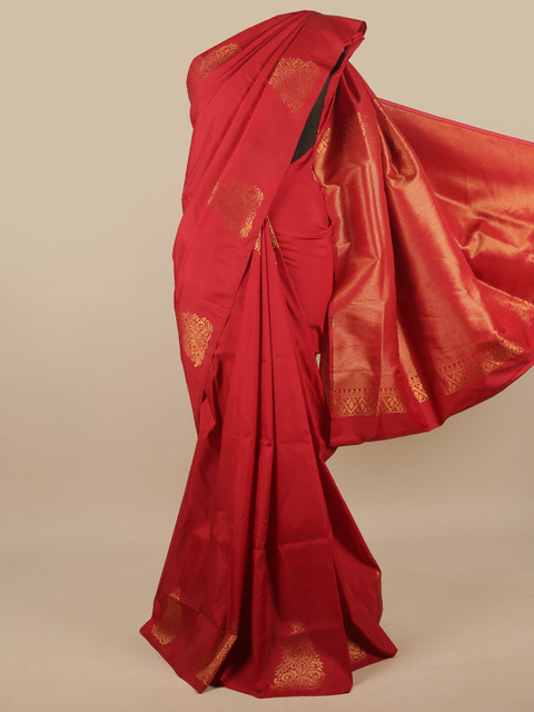 

Pothys Maroon & Gold-Toned Floral Woven Design Zari Art Silk Saree