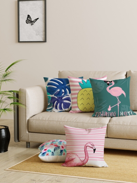 

EverHOME Multicoloured Set of 5 Floral Square Cushion Covers, Multi