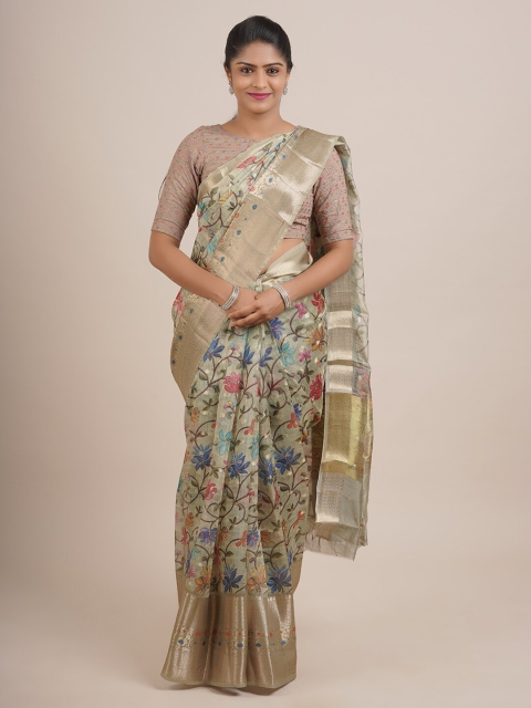 

Pothys Green & Multicoloured Floral Organza Saree