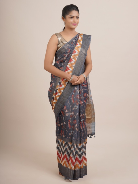 

Pothys Grey Floral Printed Organza Saree