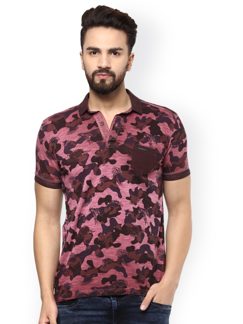 

Mufti Men Burgundy Printed Slim Fit Polo Collar T-Shirt, Red