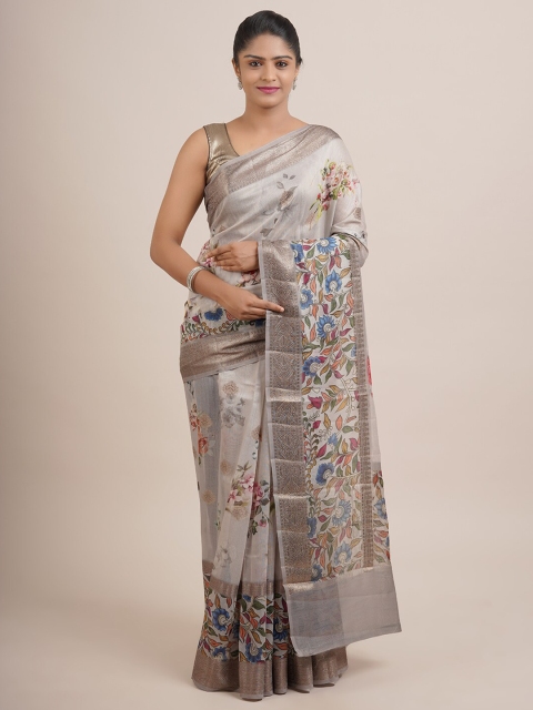 

Pothys Grey & Blue Floral Organza Saree