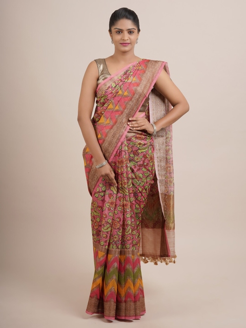

Pothys Women Pink Printed Organza Silk Saree