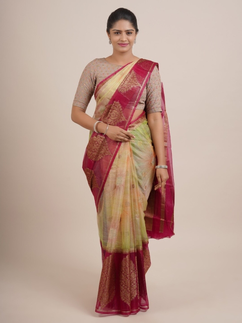 

Pothys Women Green & Red Floral Printed Organza Saree
