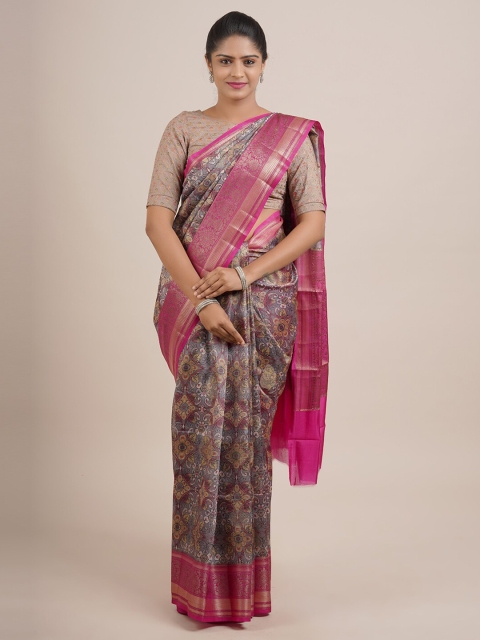 

Pothys Grey & Pink Floral Zari Organza Saree