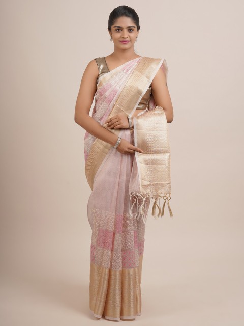 

Pothys Pink & Gold-Toned Zari Organza Saree