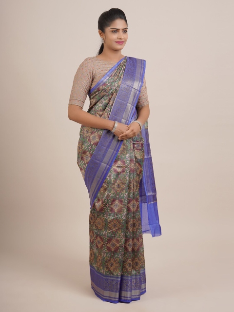 

Pothys Green & Blue Ethnic Motifs Zari Organza Saree