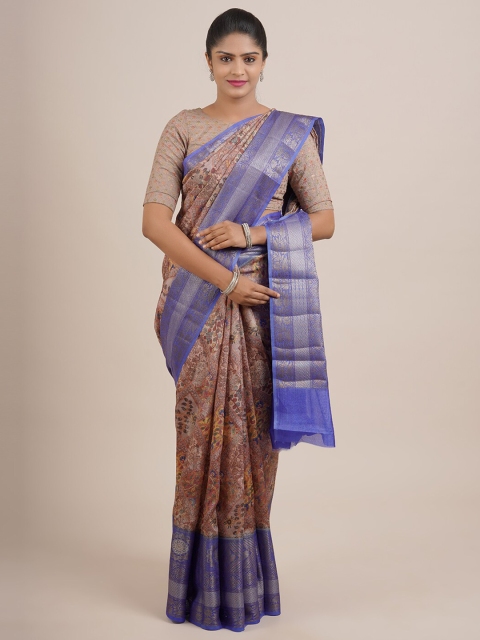 

Pothys Purple & Brown Floral Zari Organza Saree