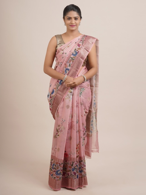 

Pothys & Blue Floral Zari Organza Saree, Pink