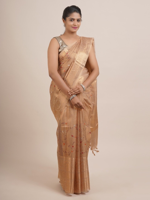 

Pothys Gold-Toned & Red Floral Zari Organza Saree