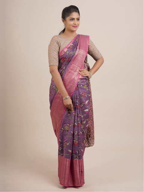 

Pothys Woman Violet & Pink Floral Zari Organza Saree