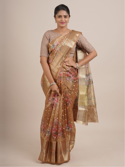 

Pothys Women Mustard Printed Organza Silk Saree