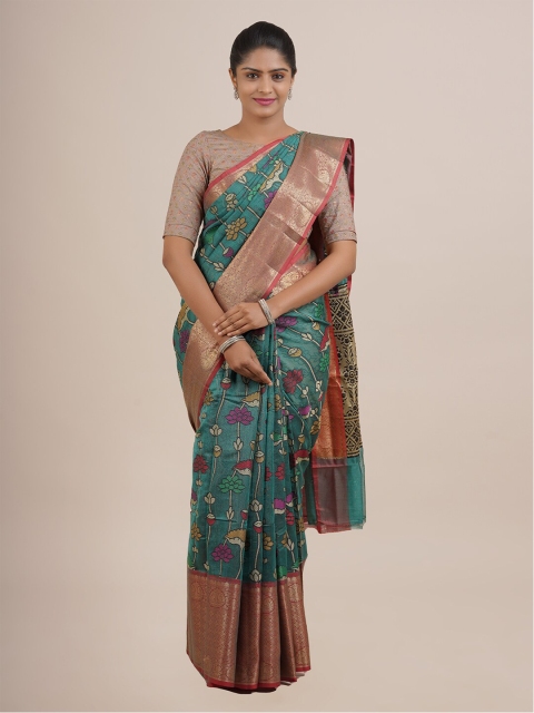 

Pothys Blue & Pink Floral Zari Organza Saree