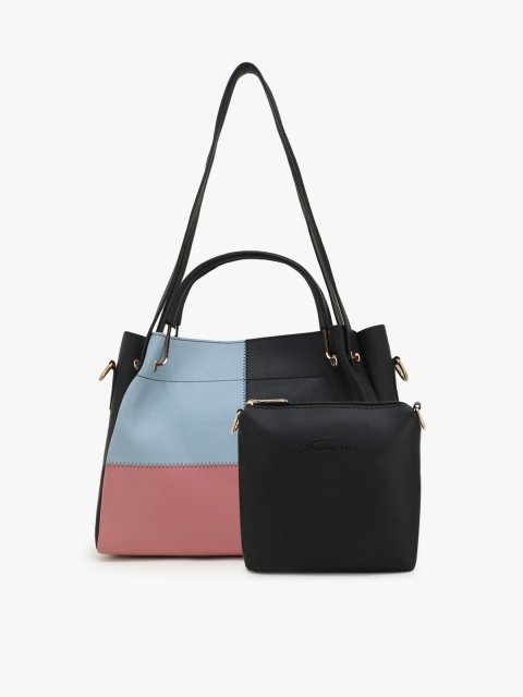 

SHINING STAR Black Colourblocked PU Structured Handheld Bag with Tasselled
