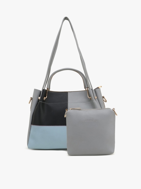 

SHINING STAR Grey Colourblocked PU Oversized Structured Shoulder Bag