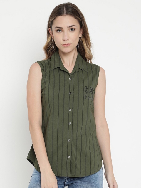 

V2 Value & Variety Olive Green Striped Shirt Style Top