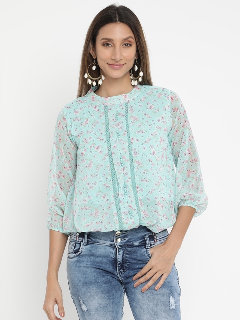 

V2 Value & Variety Women Blue Floral Print Chiffon Top
