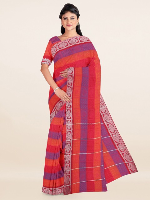 

Pothys Woman Red & Purple Striped Art Silk Saree